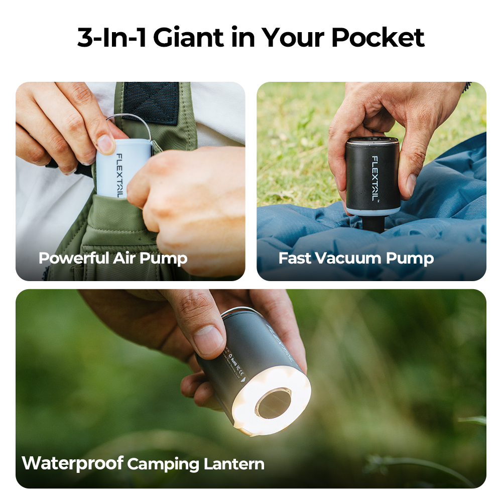 Flextail TINY PUMP 2X -Ultimate 3-in-1 Outdoor Pump with Camping Lamp
